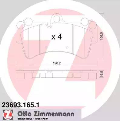 Колодки тормозные дисковые передние AUDI Q7, PORSCHE Cayenne, VOLKSWAGEN Touareg Otto Zimmermann 23693.165.1