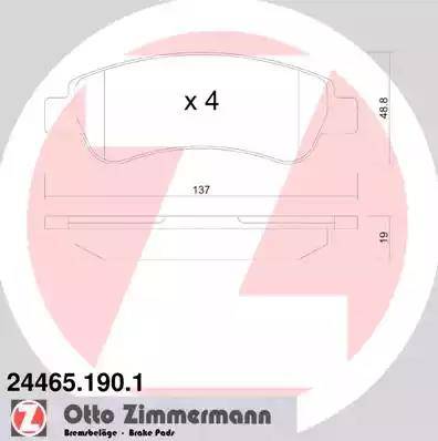 Колодки тормозные дисковые задние CITROEN, FIAT, PEUGEOT Otto Zimmermann 24465.190.1