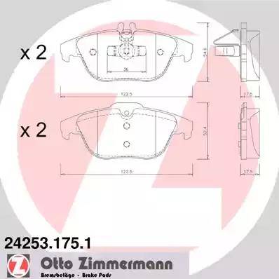 Колодки тормозные дисковые задние MERCEDES GLK Otto Zimmermann 24253.175.1