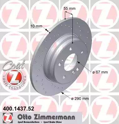 Диск тормозной задний MERCEDES SLK Otto Zimmermann 400.1437.52, D=290 мм
