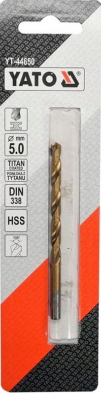 Сверло по металлу YATO YT-44650, HSS-TiN, 5.0 мм