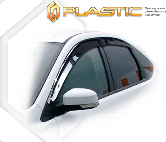 Дефлекторы СА Пластик для окон (Classic полупрозрачный, хром, Clips) Nissan Tiida Latio седан 2004