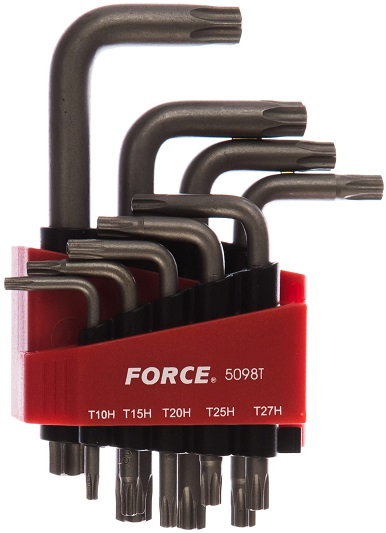 Набор Г-образных ключей Torx с отверстием Force 5098T, T-10H-T-50H, 9 предметов