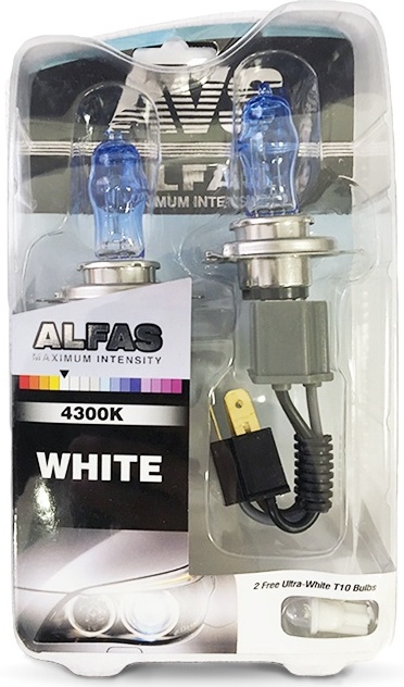 Газонаполненные лампы AVS Alfas+130% 4300K, H4, 12V, 75/85W комплект 2 штуки