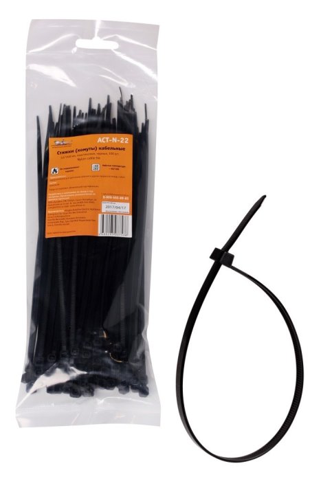 Стяжки (хомуты) кабельные AIRLINE ACT-N-22 (3.6х200 мм, пластиковые, черные, 100 штук)