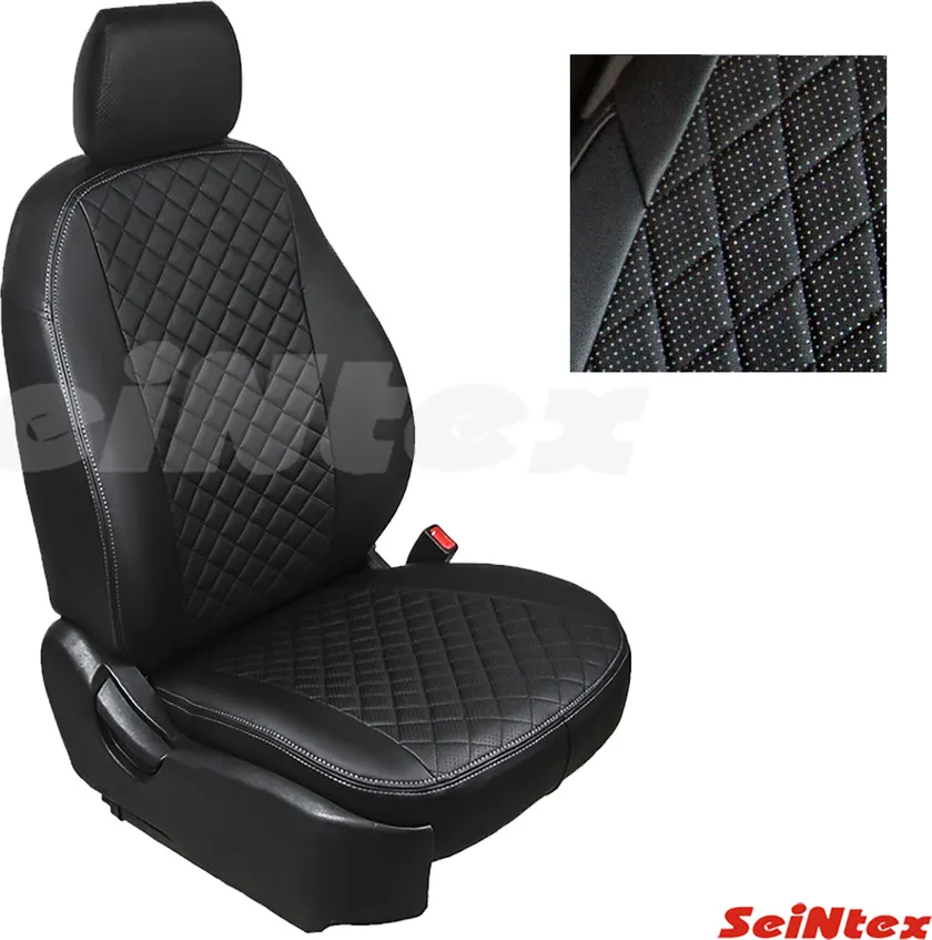 Чехлы Seintex (экокожа) на сидения для Toyota RAV4 IV 2013-2020, цвет Черный/Черный ромб