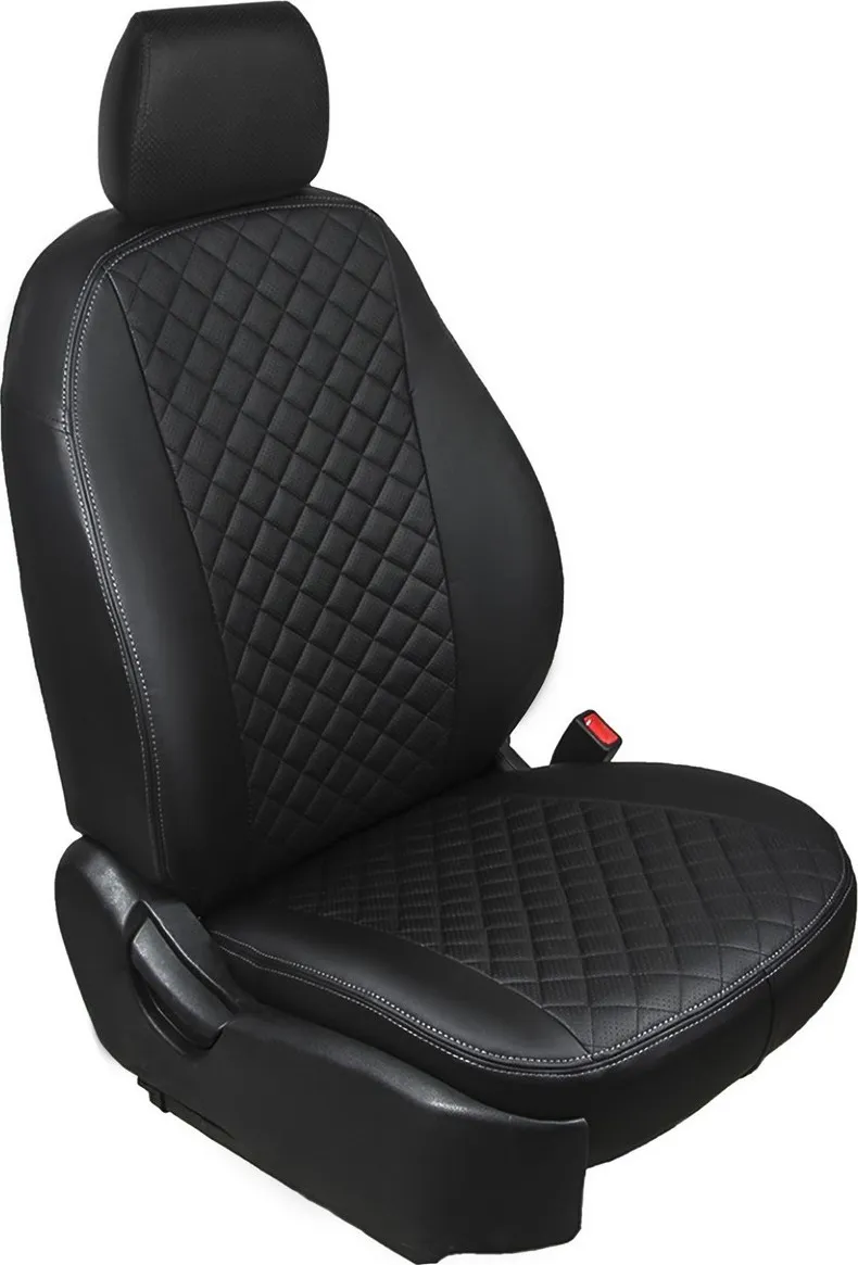 Чехлы Rival Ромб (спинка цельная) для сидений Nissan Almera G15 седан 2013-2018, черные