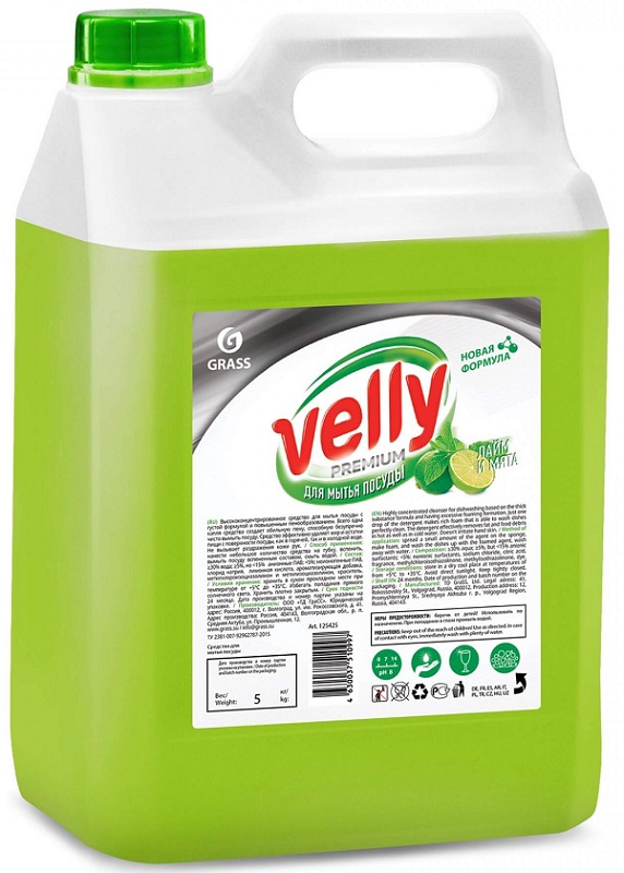 Средство для мытья посуды Velly Premium лайм и мята Grass 125425, 5кг