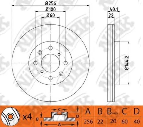 Диск тормозной передний Suzuki Swift Nibk RN1526, D=256 мм