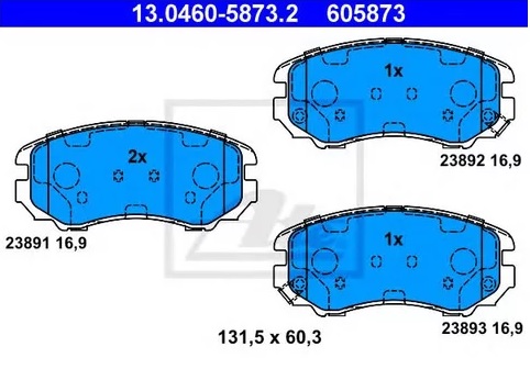 Колодки тормозные дисковые передние HYUNDAI Tiburon, KIA Magentis Ate 13.0460-5873.2
