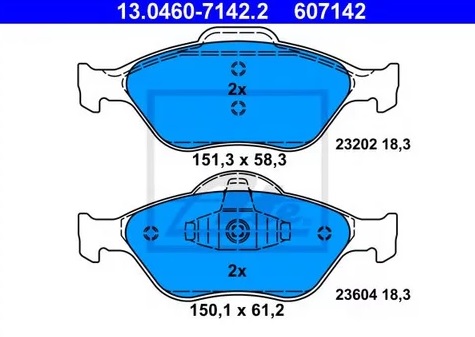Колодки тормозные дисковые передние FORD Fiesta, MAZDA 121, TOYOTA YARIS Ate 13.0460-7142.2