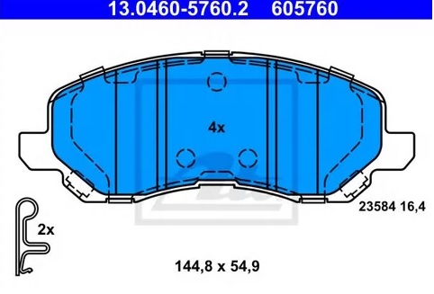 Колодки тормозные дисковые передние CHRYSLER, CITROEN, MITSUBISHI, PEUGEOT Ate 13.0460-5760.2