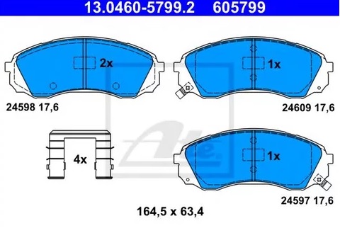 Колодки тормозные дисковые передние HYUNDAI H-1, KIA Carnival Ate 13.0460-5799.2