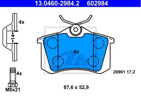 Колодки тормозные дисковые задние SEAT Cordoba, VOLKSWAGEN Corrado Ate 13.0460-2984.2