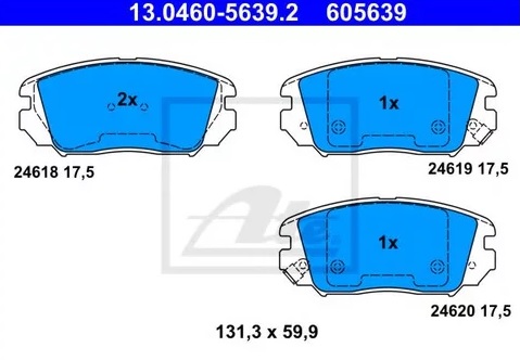 Колодки тормозные дисковые передние HYUNDAI Grandeur, Sonata Ate 13.0460-5639.2 