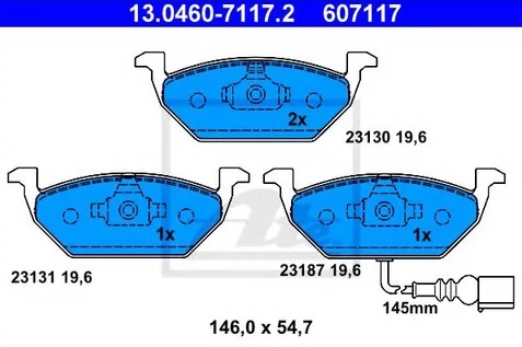 Колодки тормозные дисковые передние Audi, SEAT, Skoda, Volkswagen Ate 13.0460-7117.2