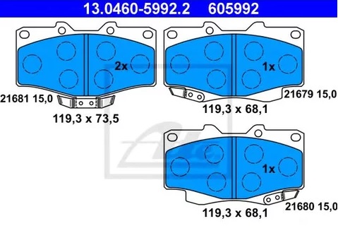 Колодки тормозные дисковые передние TOYOTA 4Runner, Hilux, Land Cruiser Ate 13.0460-5992.2  