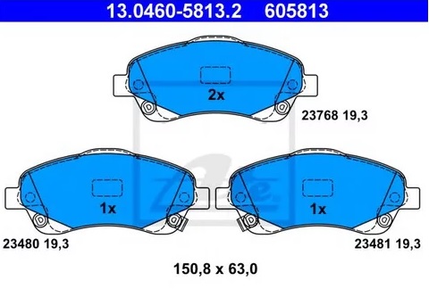 Колодки тормозные дисковые передние TOYOTA Avensis, Corolla Ate 13.0460-5813.2 