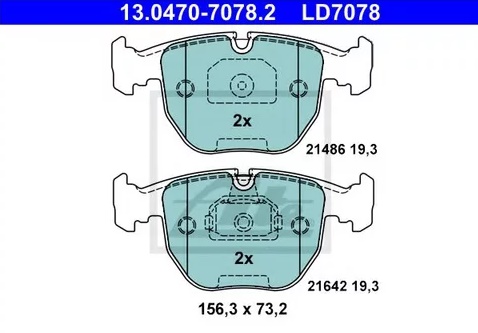 Колодки тормозные дисковые передние BMW 5, 7 Ate 13.0470-7078.2 