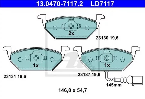 Колодки тормозные дисковые передние Audi, SEAT, Skoda, Volkswagen Ate 13.0470-7117.2