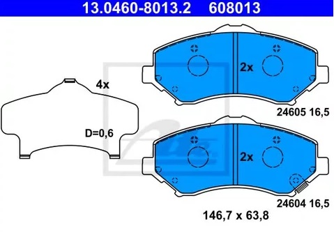 Колодки тормозные дисковые передние JEEP CHEROKEE Ate 13.0460-8013.2