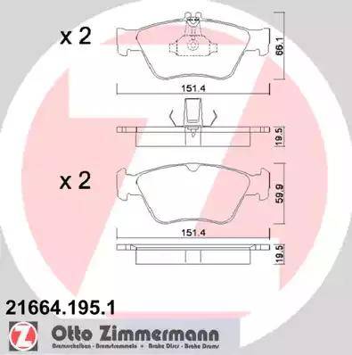 Колодки тормозные дисковые передние MERCEDES (W210) Otto Zimmermann 21664.195.1