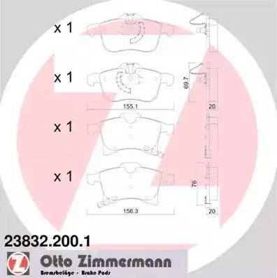 Колодки тормозные дисковые передние OPEL, CHEVROLET Otto Zimmermann 23832.200.1