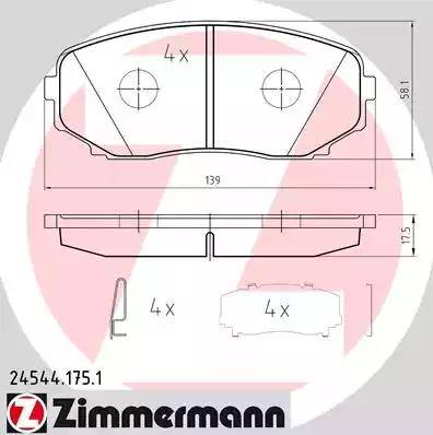 Колодки тормозные дисковые передние MAZDA CX-5, MITSUBISHI Eclipse Otto Zimmermann 24544.175.1