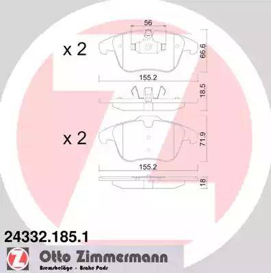 Колодки тормозные дисковые передние CITROEN C5, PEUGEOT 407 Otto Zimmermann 24332.185.1