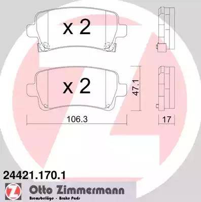 Колодки тормозные дисковые задние OPEL Insignia, SAAB 9-5 Otto Zimmermann 24421.170.1