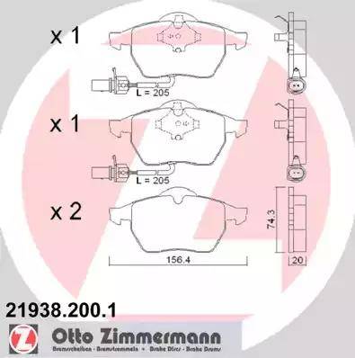 Колодки тормозные дисковые передние AUDI A6 Otto Zimmermann 21938.200.1