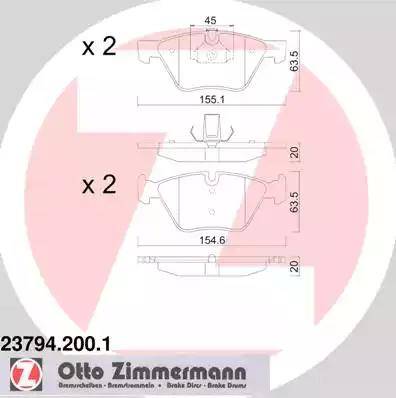 Колодки тормозные дисковые передние BMW 3 Otto Zimmermann 23794.200.1