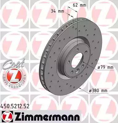 Диск тоpмозной передний LAND ROVER Discovery Otto Zimmermann 450.5212.52, D=380 мм 