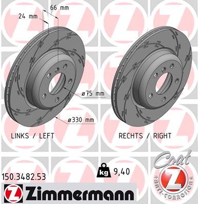 Диск тормозной передний BMW 5 Otto Zimmermann 150.3482.53, D=330 мм