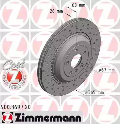 Диск тормозной задний MERCEDES-BENZ M-CLASS, R-CLASS Otto Zimmermann 400.3697.20, D=365 мм