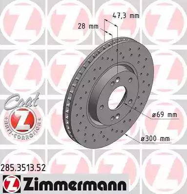 Диск тормозной передний HYUNDAI Grandeur Otto Zimmermann 285.3513.52, D=300 мм