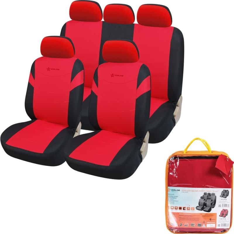 Чехлы для сидений Airline ACS-VP-08, универсальные, RS-4k+, передние/задние, велюр, черный/красный
