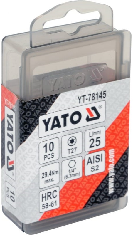 Набор бит YATO YT-78145, TORX, Т27, 25 мм, 1/4, 10 шт