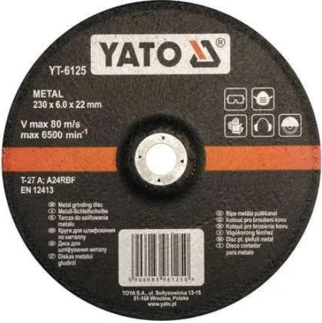 Круг зачистной Yato YT-6125, шлифовальный, по металлу, 230х6.0 мм
