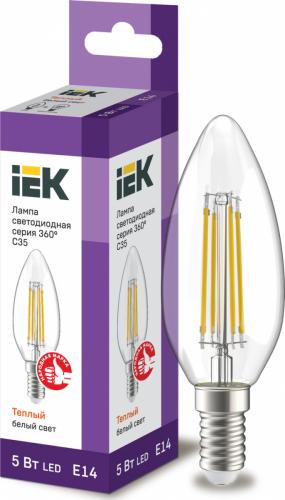 Лампа светодиодная Iek LLF-C35-5-230-30-E14-CL C35 свеча прозр. 5Вт 230В 3000К E14 серия 360°