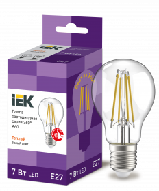 Лампа светодиодная Iek LLF-A60-7-230-30-E27-CL A60 шар прозр. 7Вт 230В 3000К E27 серия 360°