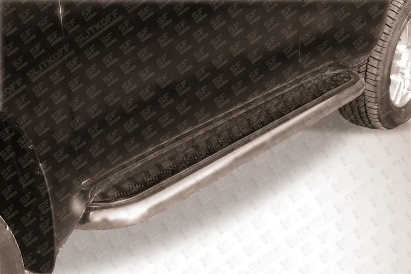 Пороги Slitkoff труба d76 с листом (чёрный квинтет) для Toyota Land Cruiser Prado 150 2009-2013