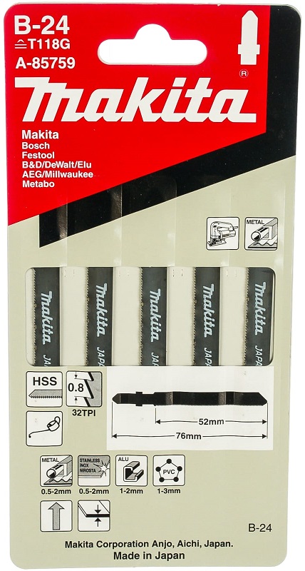 Набор пилок для лобзика по металлу Makita A-85759, 50 мм, 5 штук